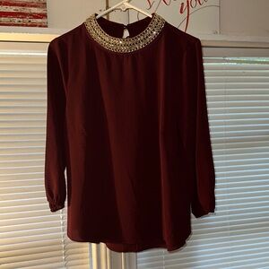 Moa Moa Deep Red Blouse with Gold Collar